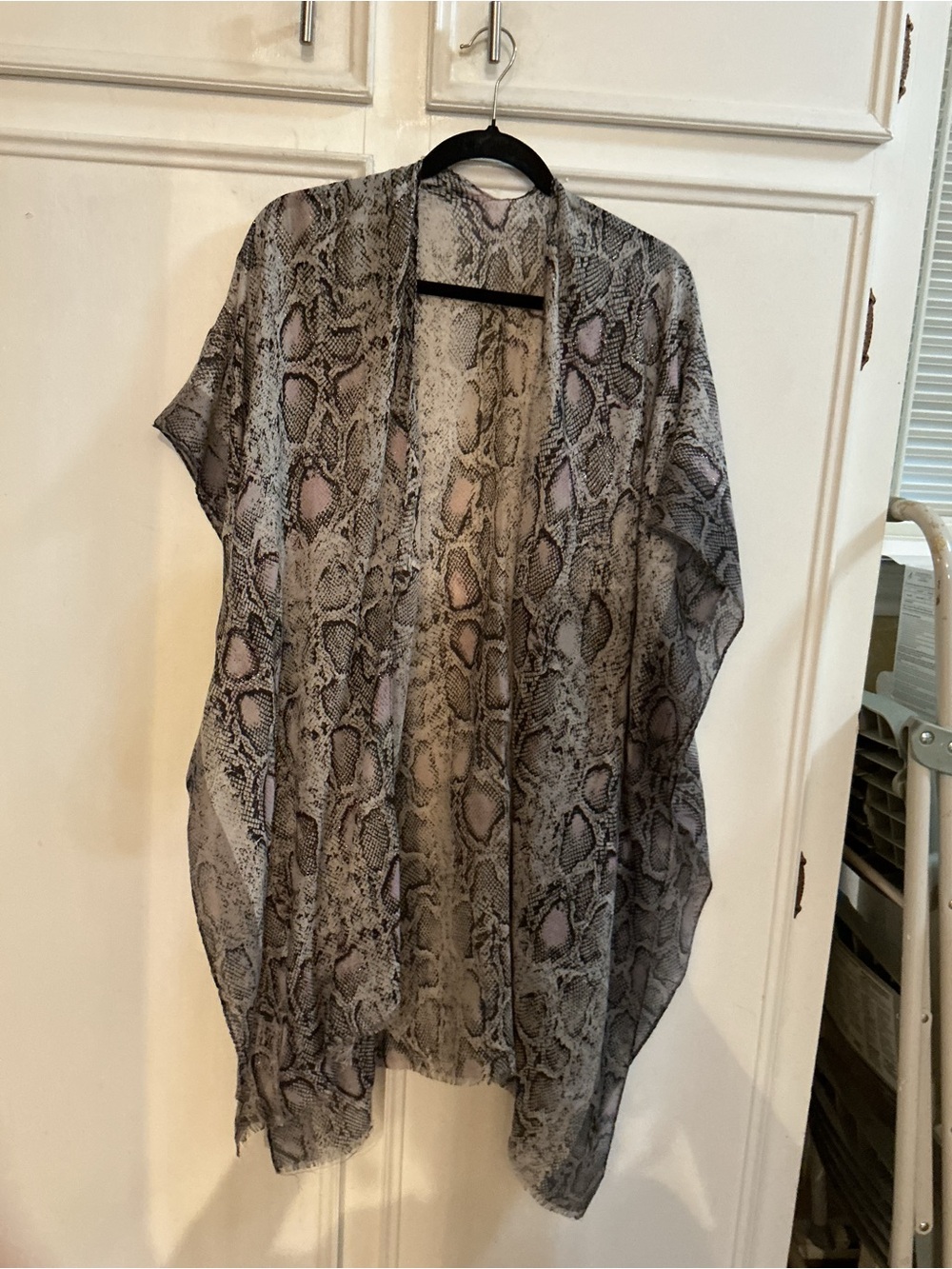 Do everything in love Sheer Snake-Print Cape in Gray and Cream